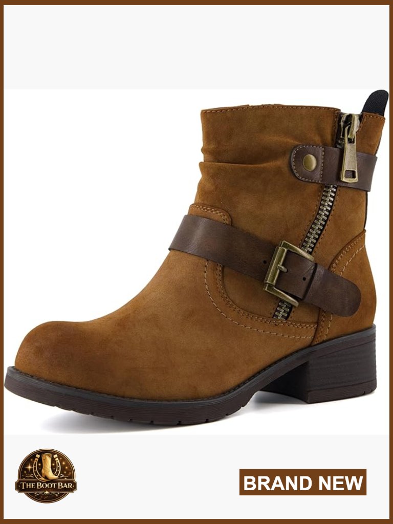 Motorcycle Ankle Boots With Memory Foam, Zipper & Buckle, Wide Width Options